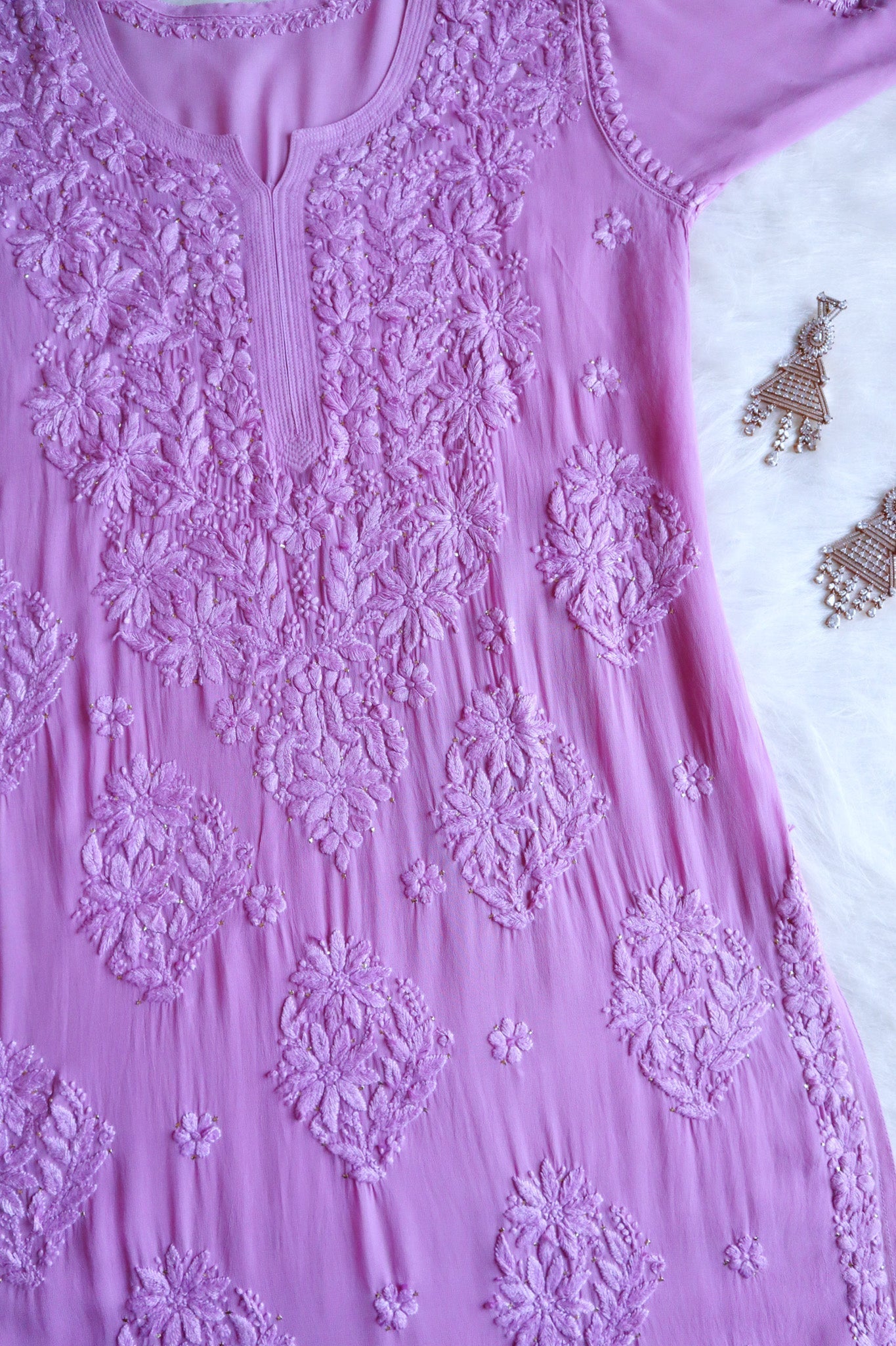 Buy Lavender Purple Lucknowi Sharara Suit In Cotton With Embroidery